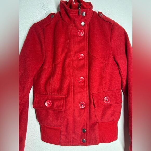 WOMENS JUNIORS SOUND & MATTER BASIC WOOL BLEND JACKET RED W/ BUTTONS SIZE XS - Picture 2 of 15
